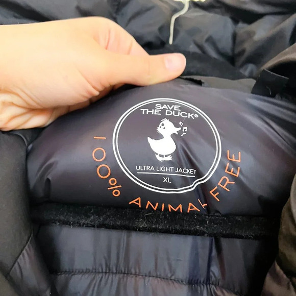 Save the Duck Plumtech Calvin Vegan Black Hooded Outdoor Winter Puffer Coat XL - Picture 9 of 15